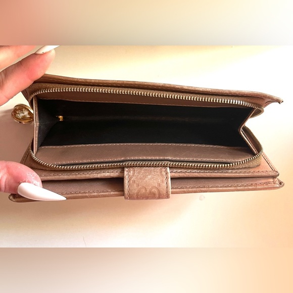 Gucci Guccissima GG Rose Gold Long Bifold Continental Wallet Zip Snap Shima - Picture 9 of 14